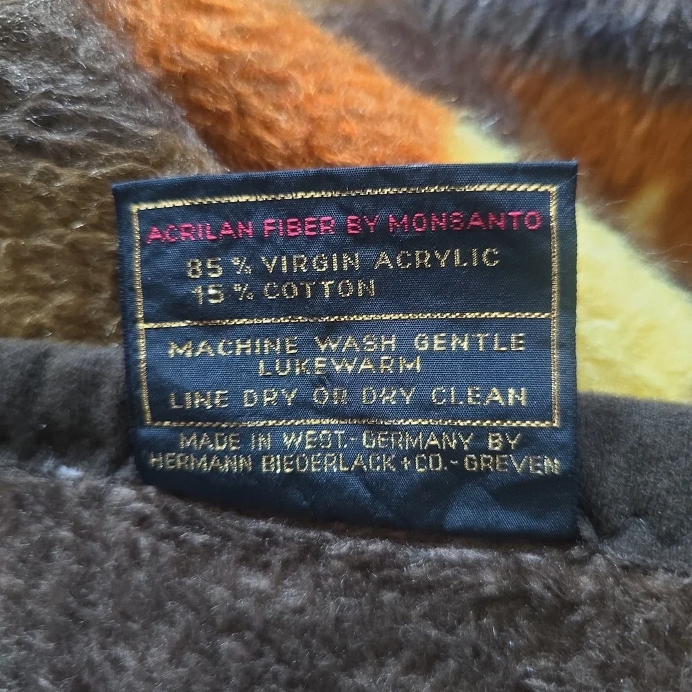 Bierderlack Vtg Aztec Plush Acrylic‎ Blanket Reversible Throw Orange Brown Retro